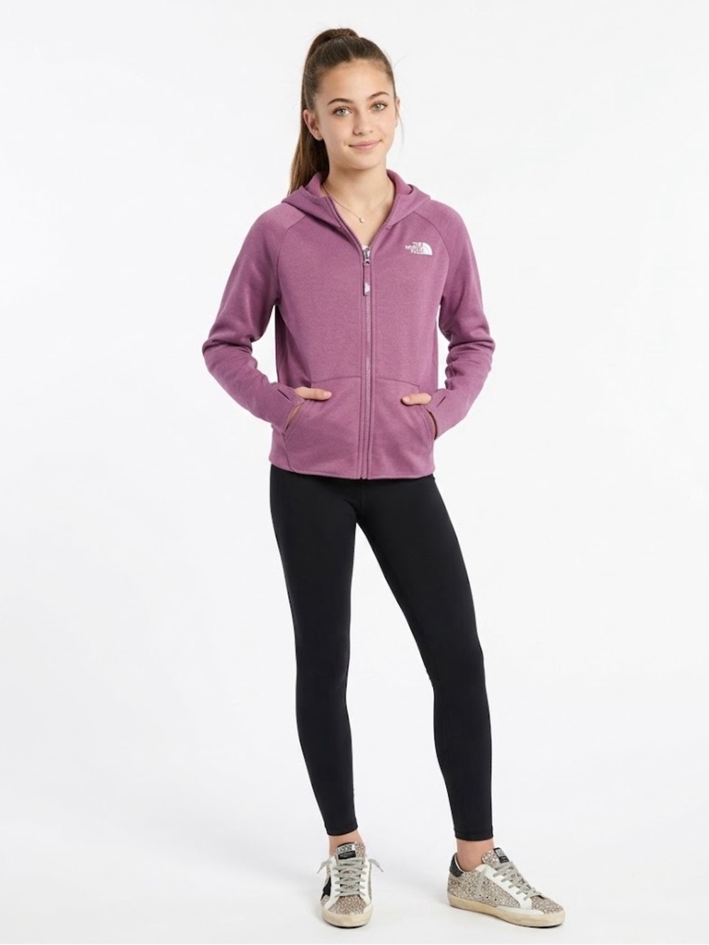 The North Face Girls' Zip-Up Hooded Fleece Jacket - Lavender Purple